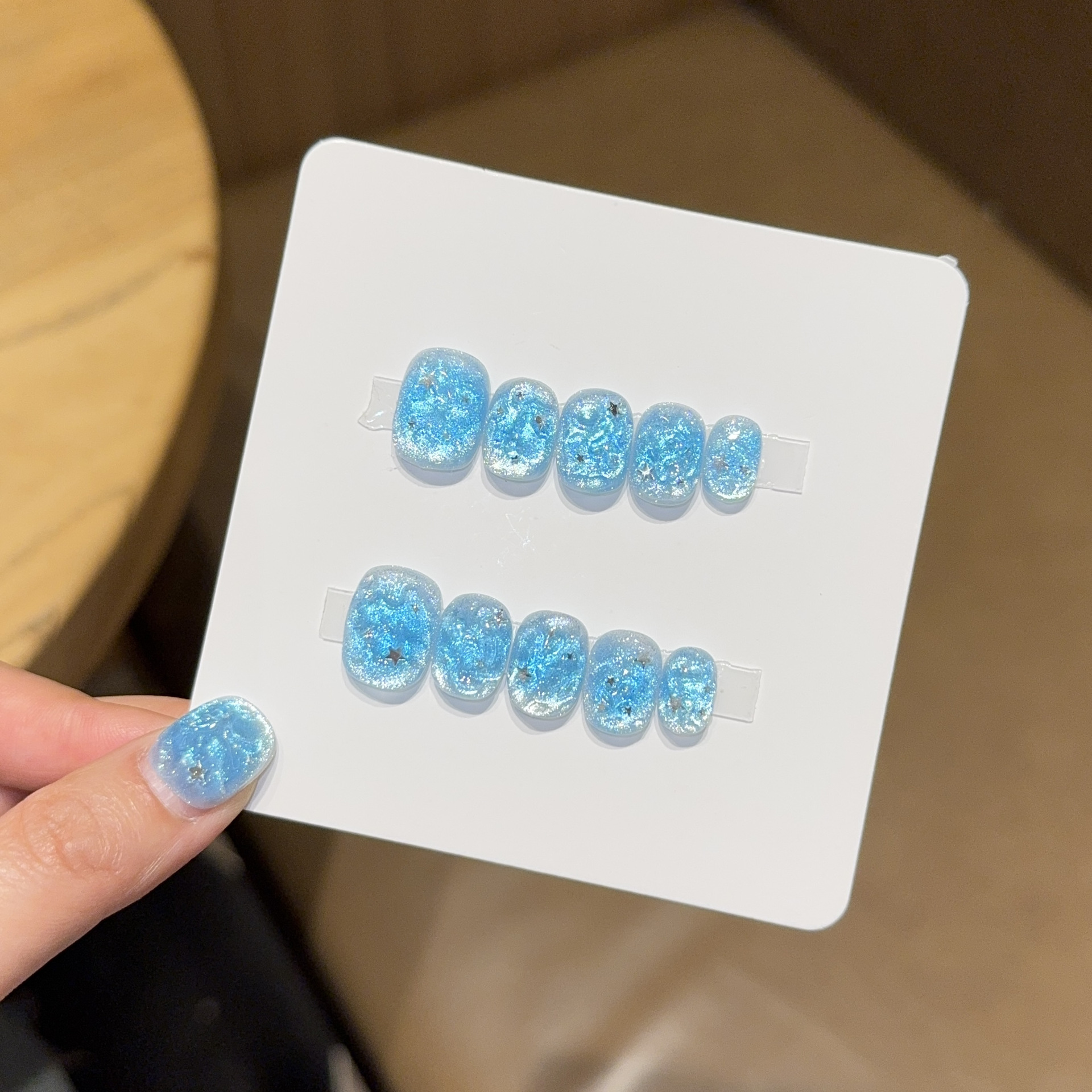 Nail Art Ice Blue - 10pcs Handmade Short Press On Nails