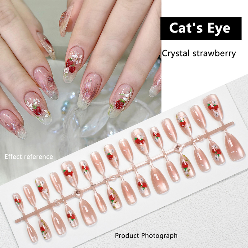 30Pcs Cat Eye False Nails Wear – обзор и цена Nail Art Strawberry