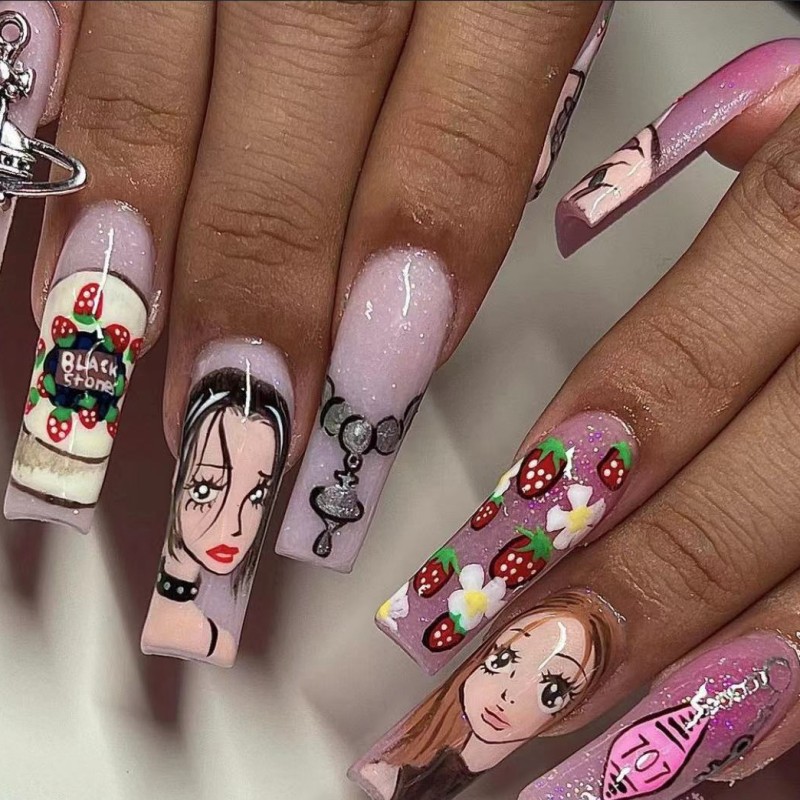 Medium long fake nails for wom – обзор и цена Nail Art Strawberry