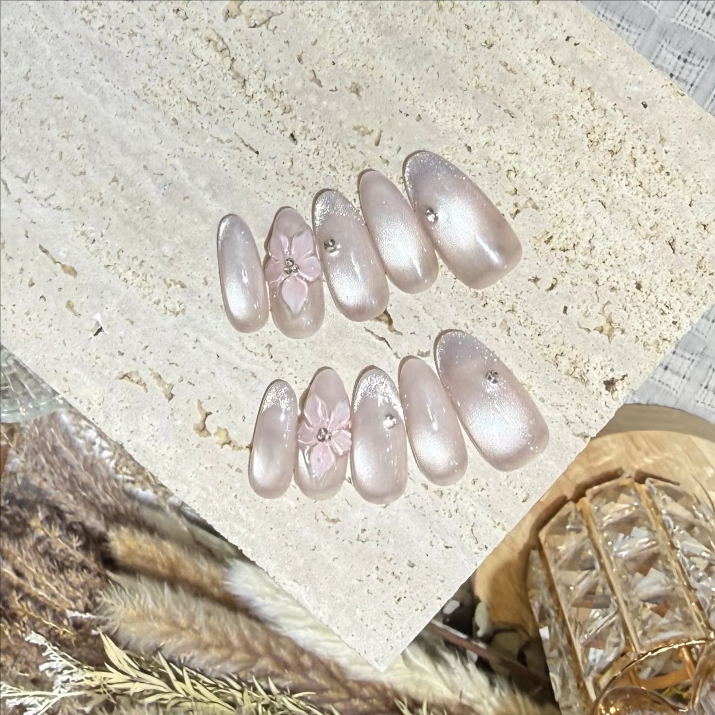 10Pcs Pink Sweet French Almond – обзор и цена Nail Art Cat Eye Simple