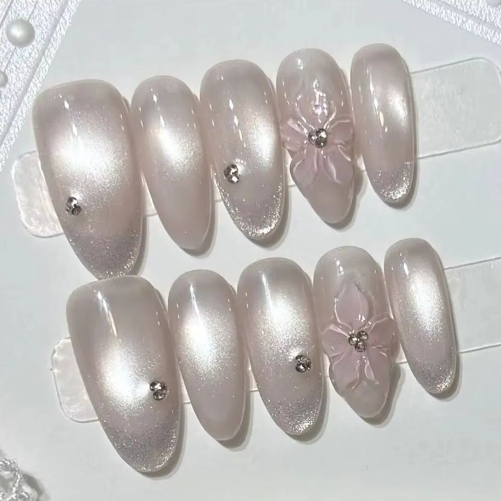 10Pcs Pink Sweet French Almond – обзор и цена Nail Art Cat Eye Simple