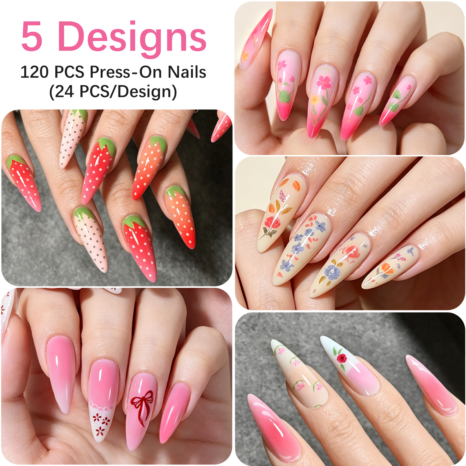 120Pcs Long Almond Press On Na – обзор и цена Nail Art Strawberry