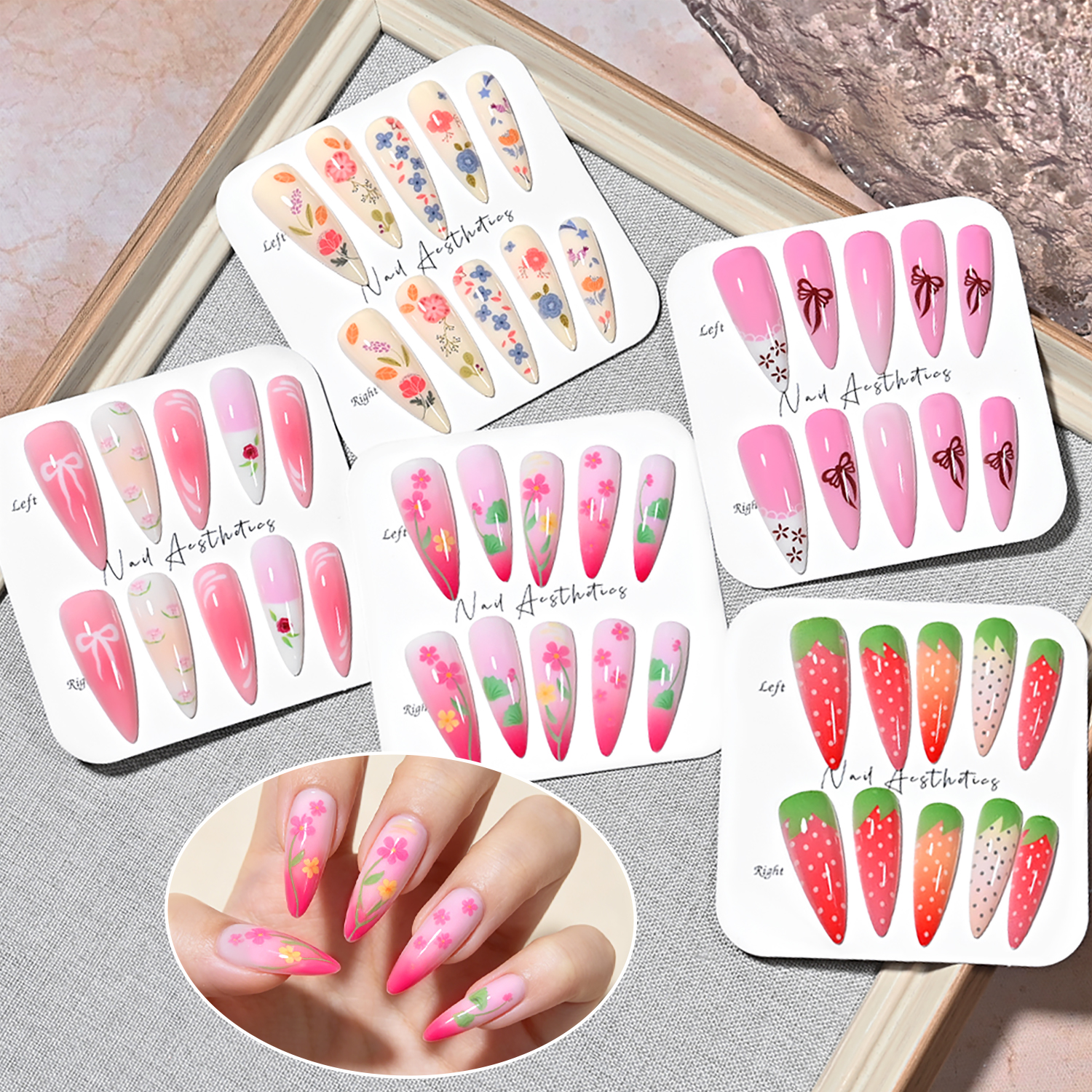 120Pcs Long Almond Press On Na – обзор и цена Nail Art Strawberry