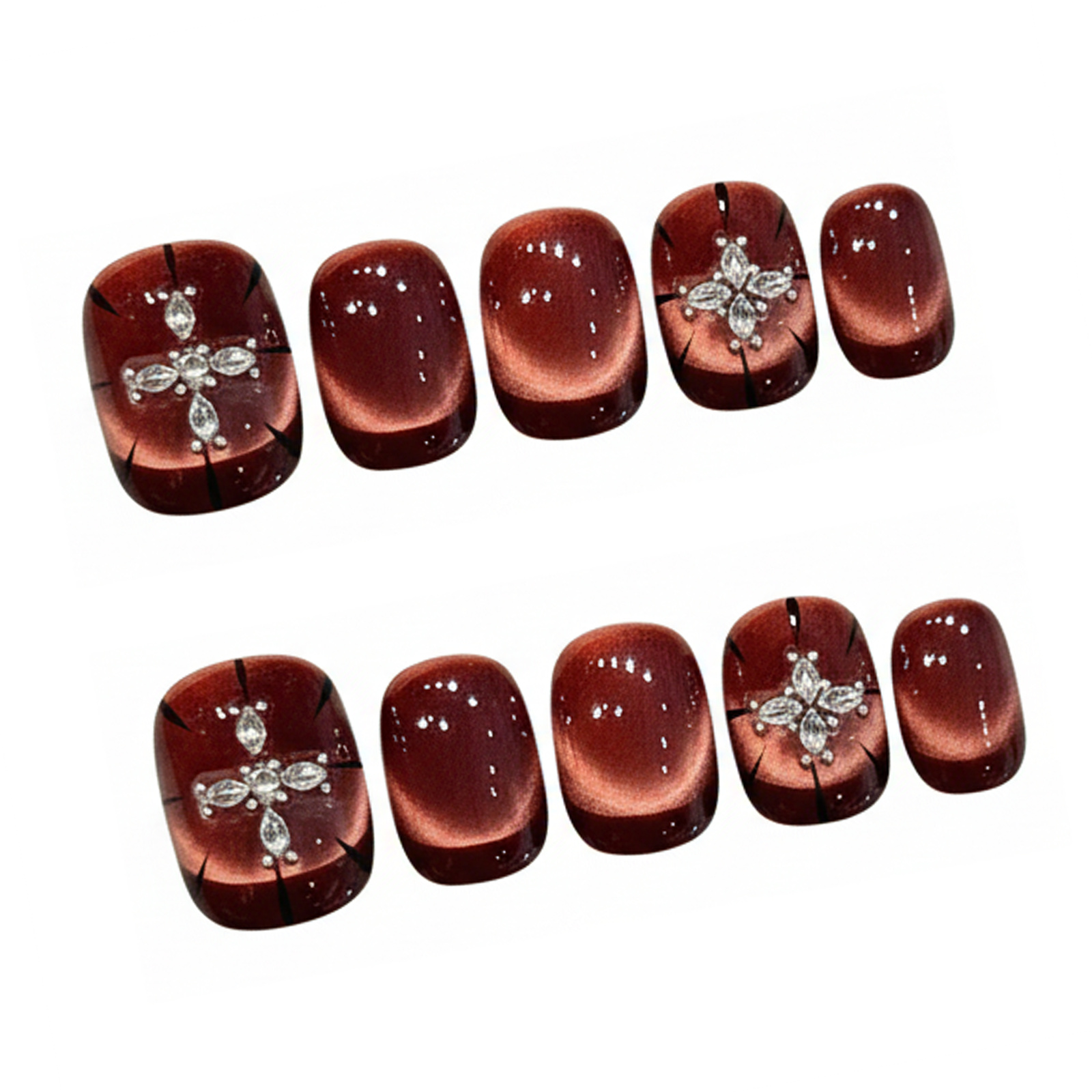 10pcs Wine-red Cat's Eye Press – обзор и цена Nail Art Strawberry