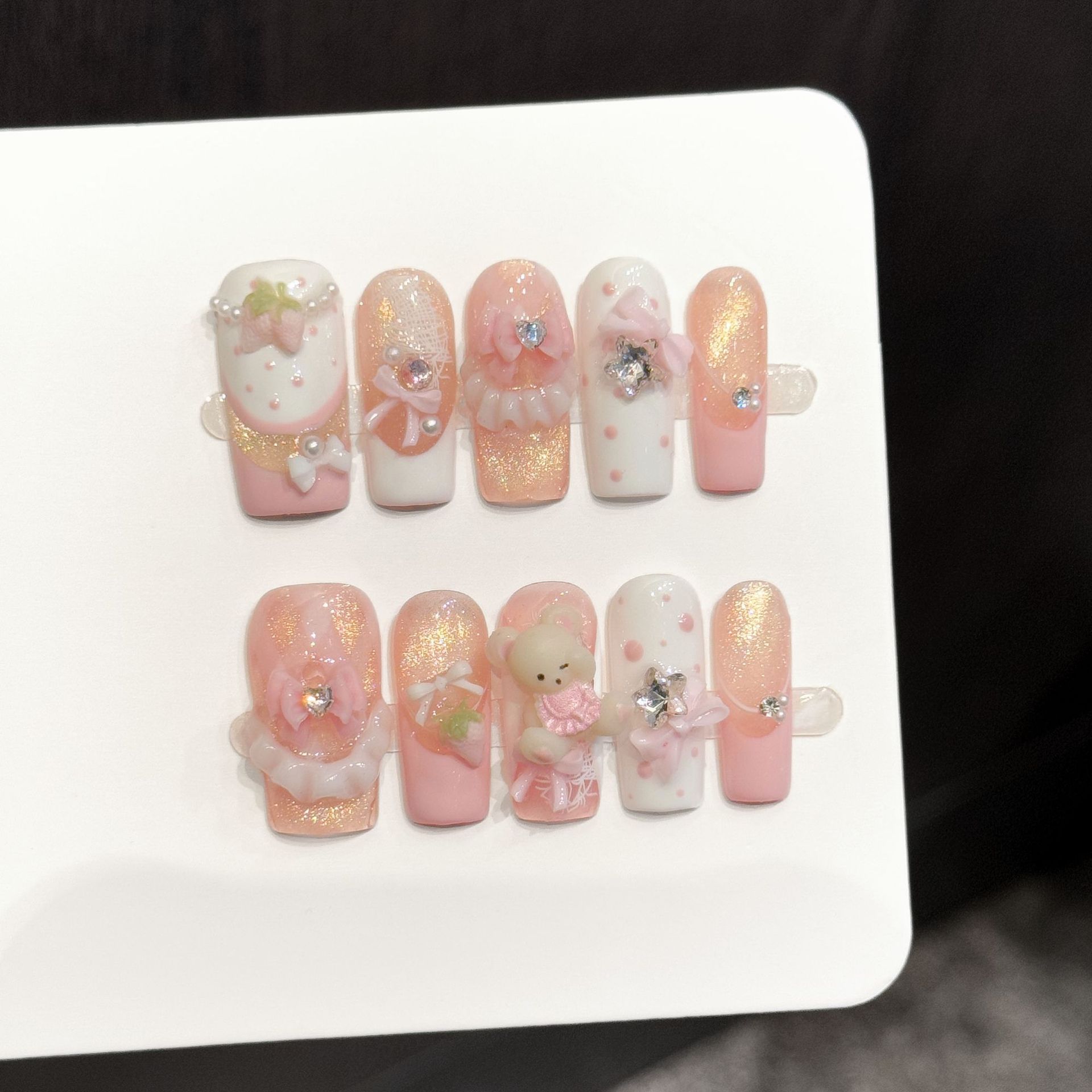 10pcs Pure Hand Pressed Long S – обзор и цена Nail Art Strawberry