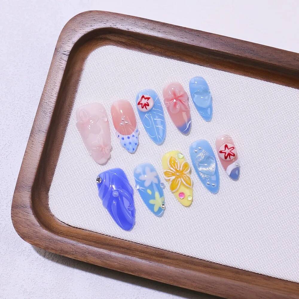 Luxury Almond-Shaped Handmade  – обзор и цена Nail Art Ice Blue