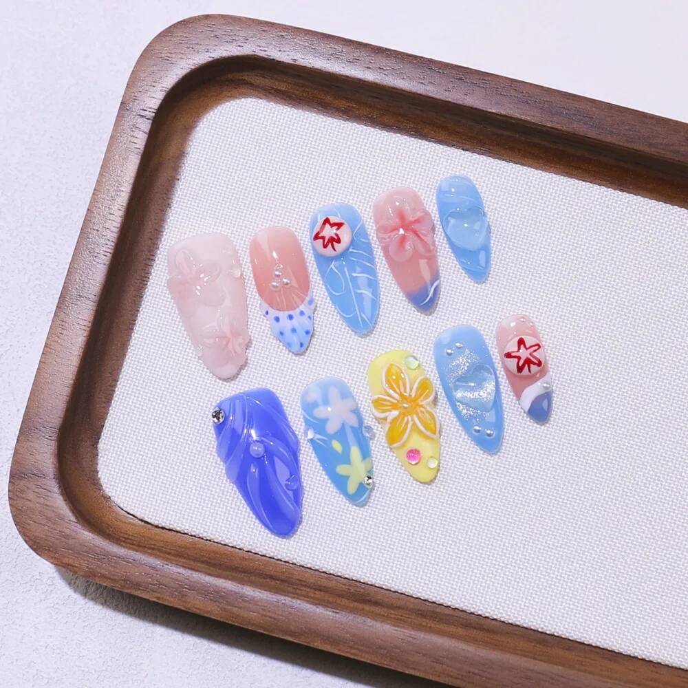 Luxury Almond-Shaped Handmade  – обзор и цена Nail Art Ice Blue