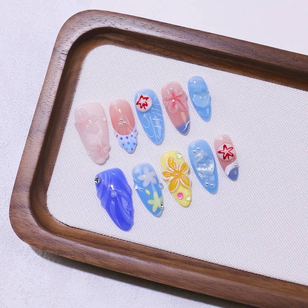 Luxury Almond-Shaped Handmade  – обзор и цена Nail Art Ice Blue