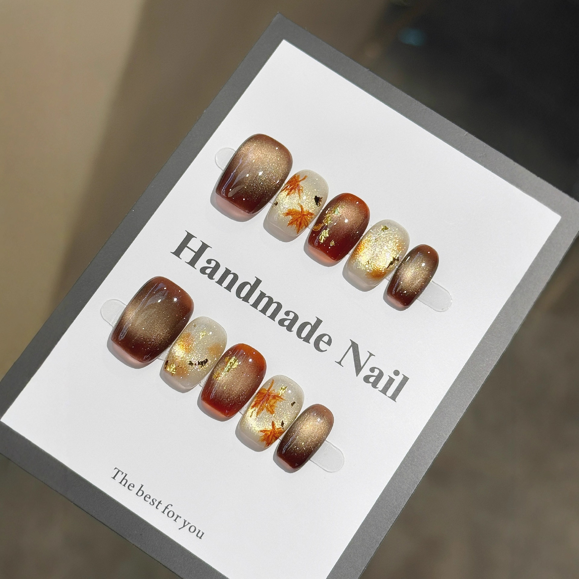 10Pcs New Caramel Color Short  – обзор и цена Nail Art Cat Eye Simple