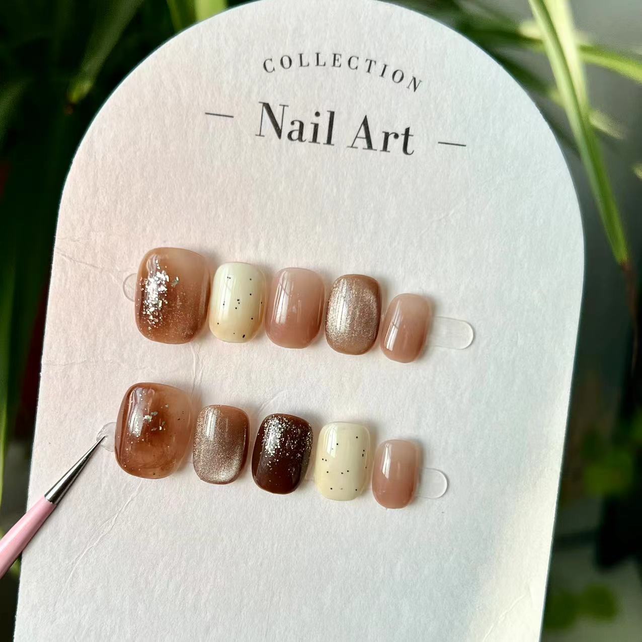 10Pcs New Caramel Color Short  – обзор и цена Nail Art Cat Eye Simple