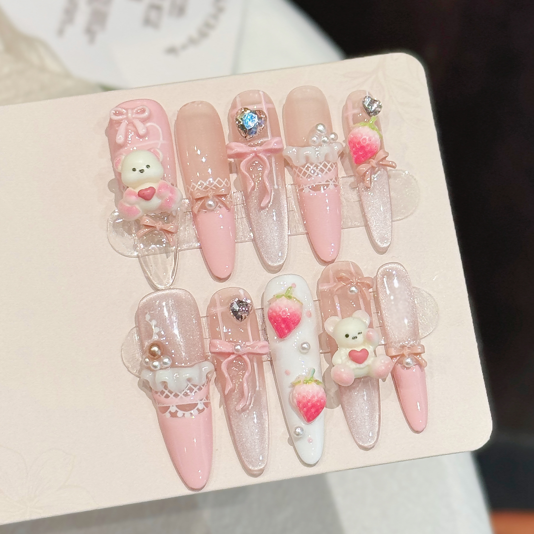 10PCS Stiletto Handmade Press  – обзор и цена Nail Art Strawberry