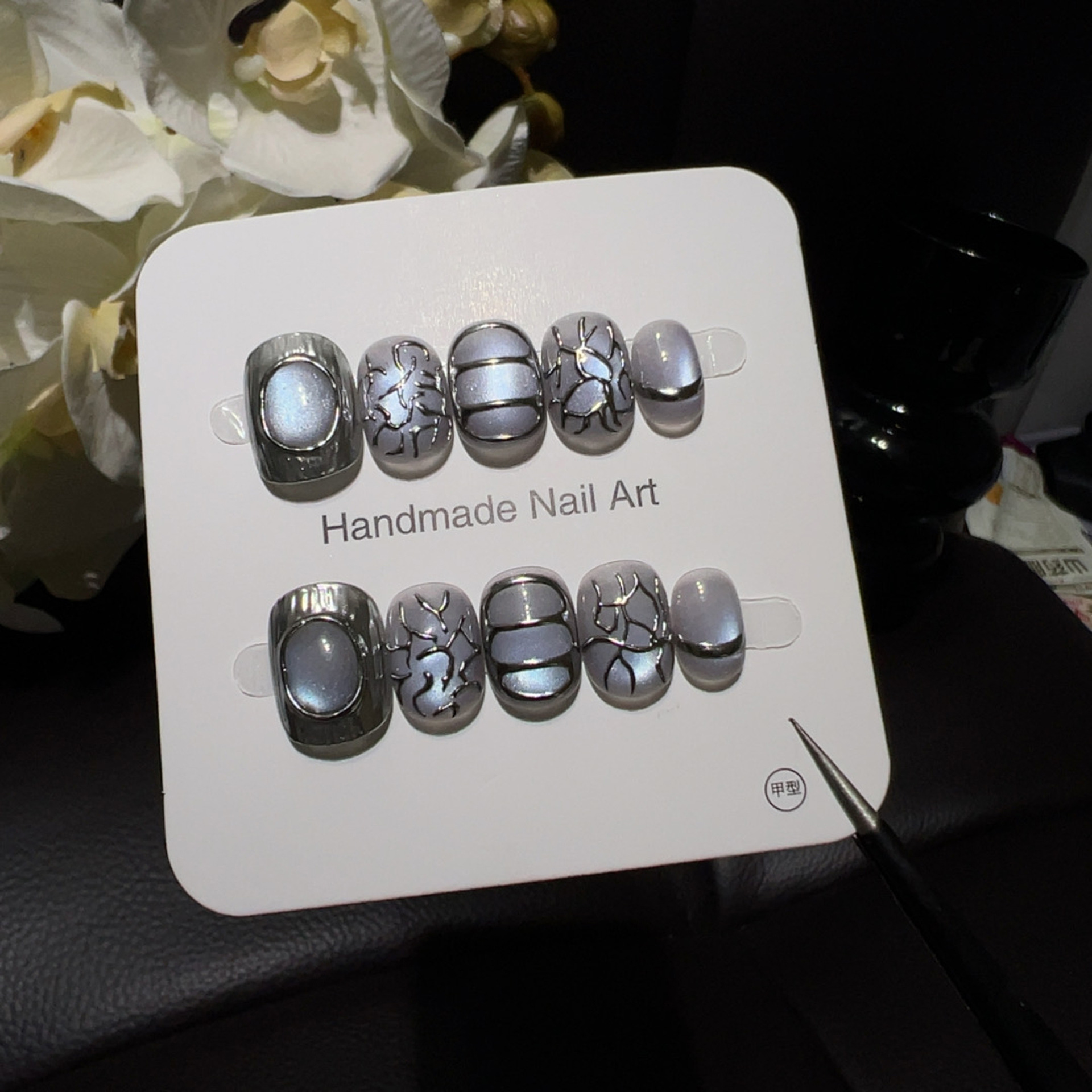 10pcsHandmade Short Round Pres – обзор и цена Nail Art Ice Blue