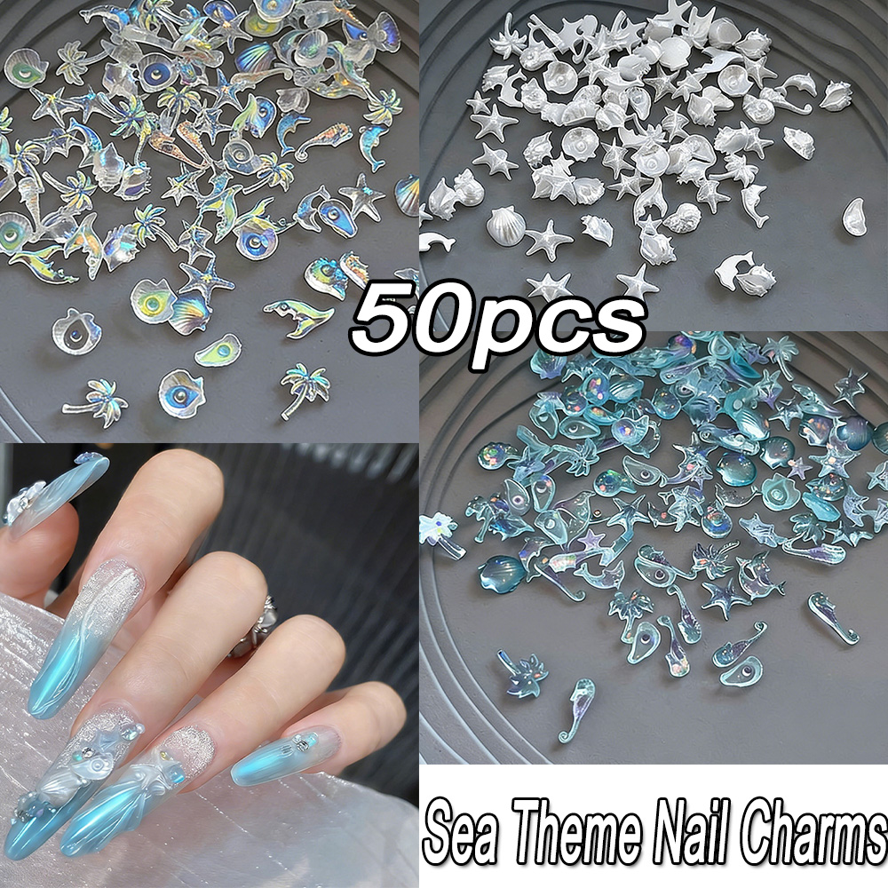 50PCS 3D Mixed Sea Series Nail – обзор и цена Nail Art Ice Blue