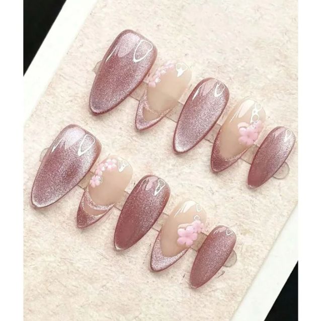 10 Pcs Handmade Medium Almond  – обзор и цена Nail Art Cat Eye Simple