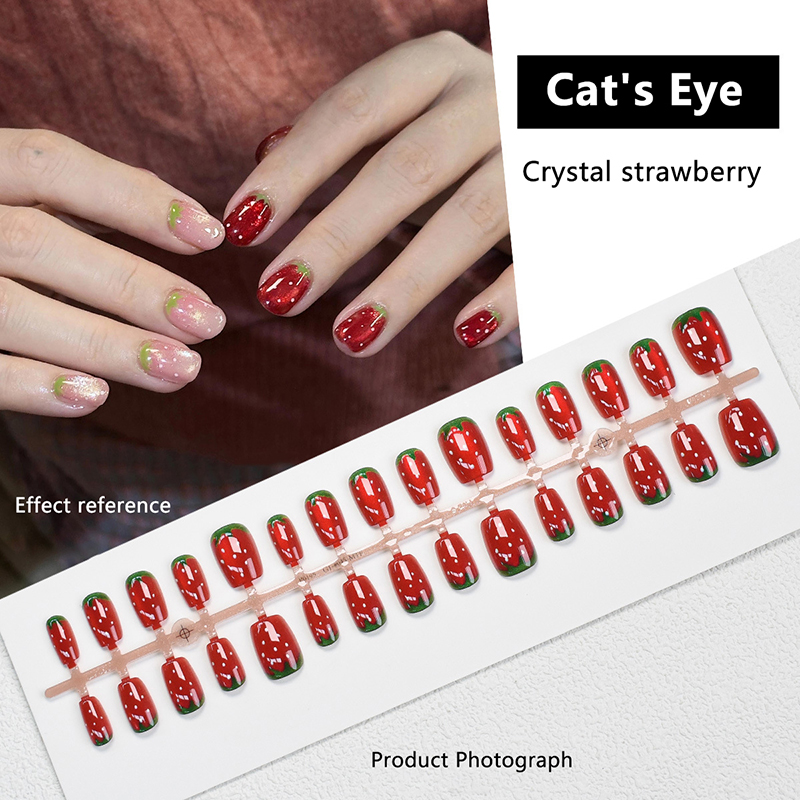 30Pcs Cat Eye False Nails Wear – обзор и цена Nail Art Strawberry