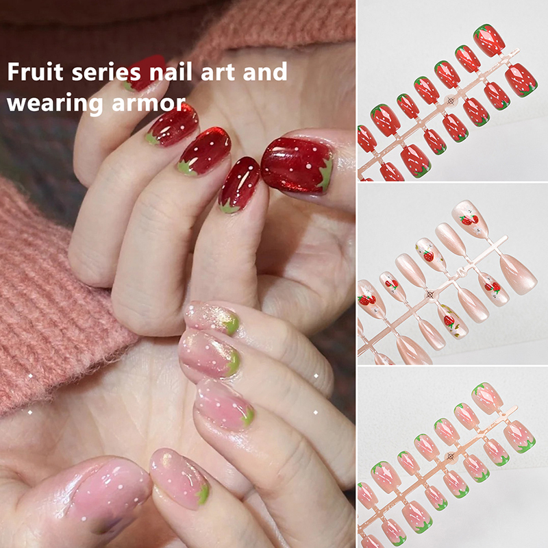 30Pcs Cat Eye False Nails Wear – обзор и цена Nail Art Strawberry