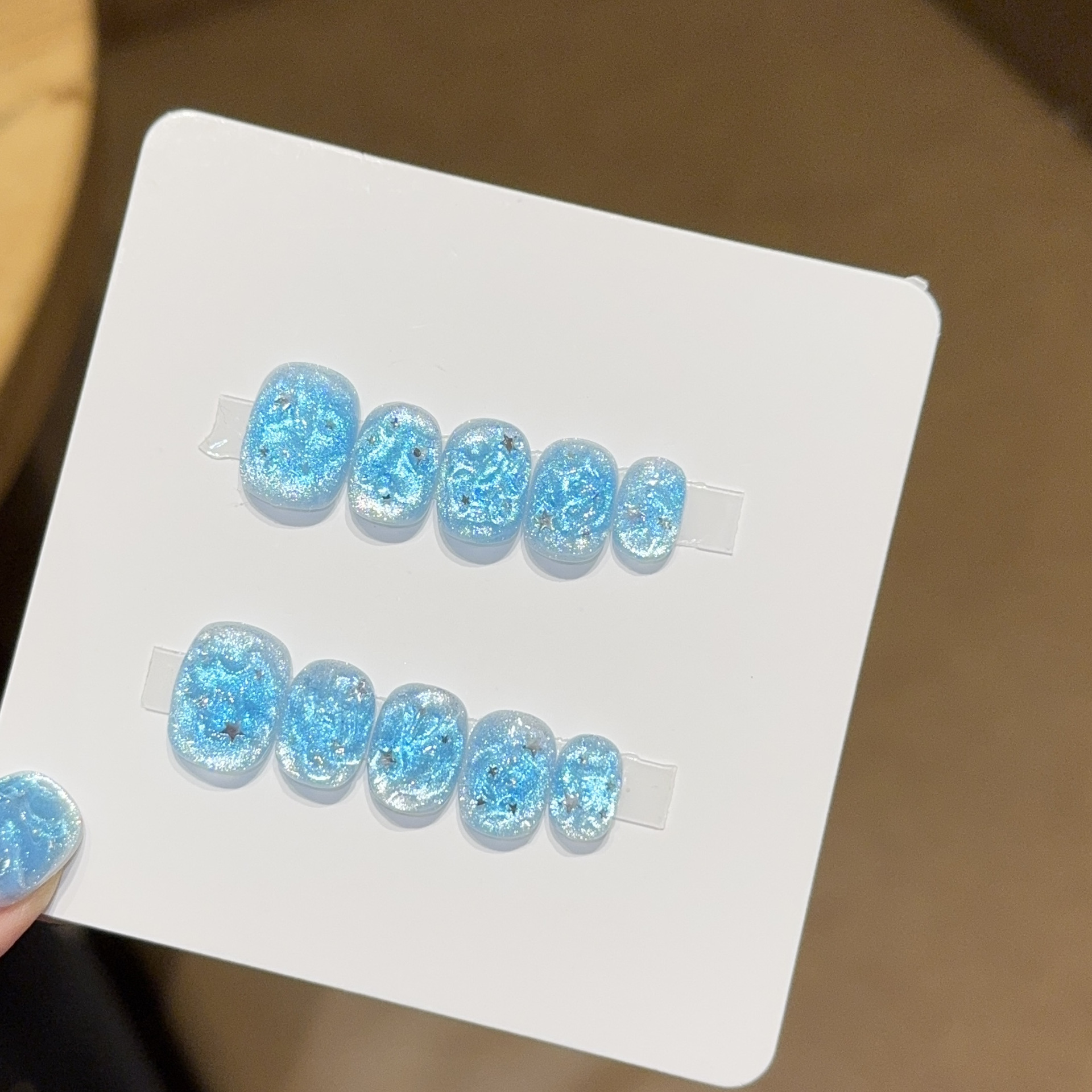 10pcs Handmade Short Press On  – обзор и цена Nail Art Ice Blue